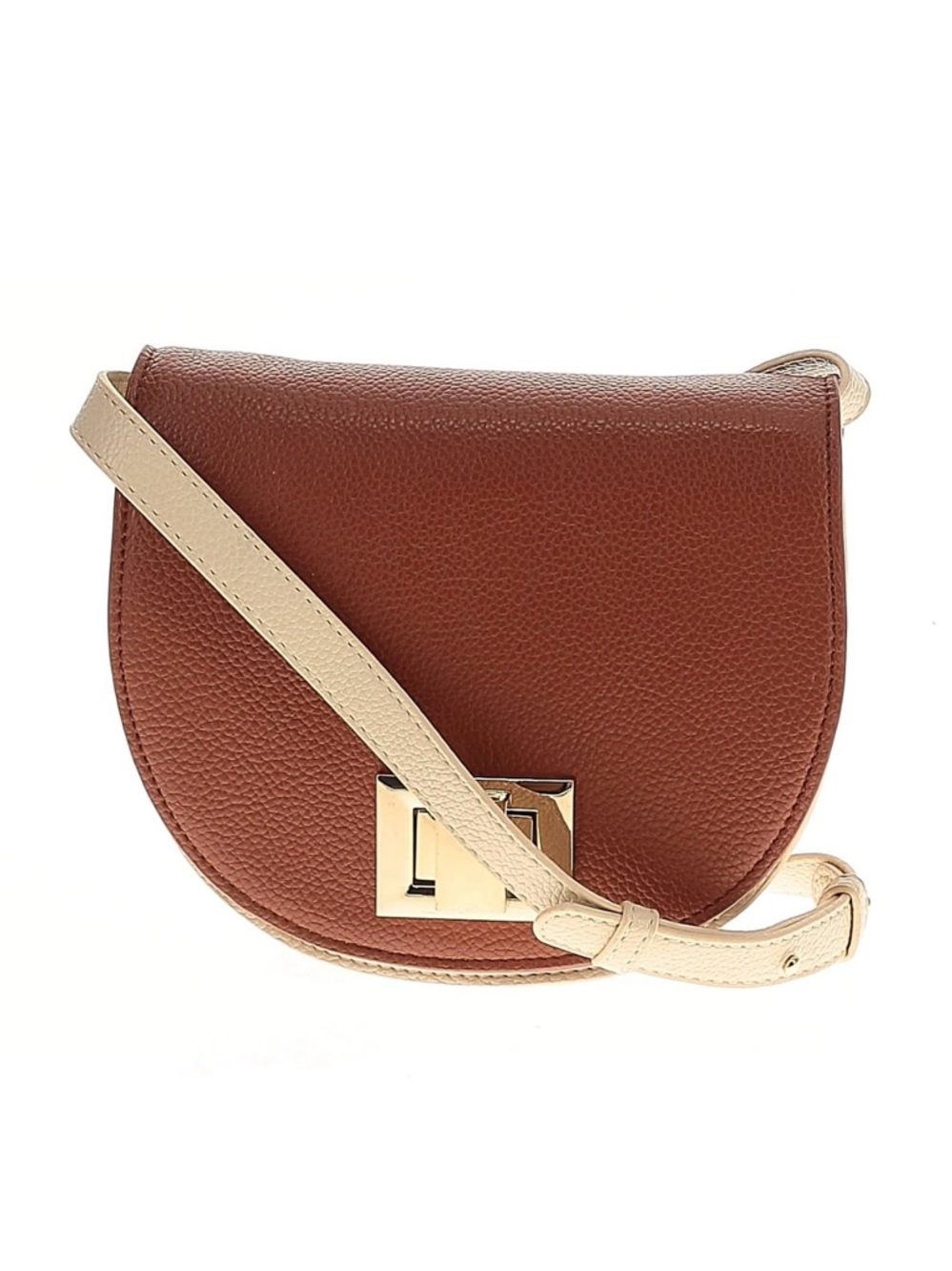Steve Madden Brown Saddle Crossbody with Cream Strap and Gold Hardware